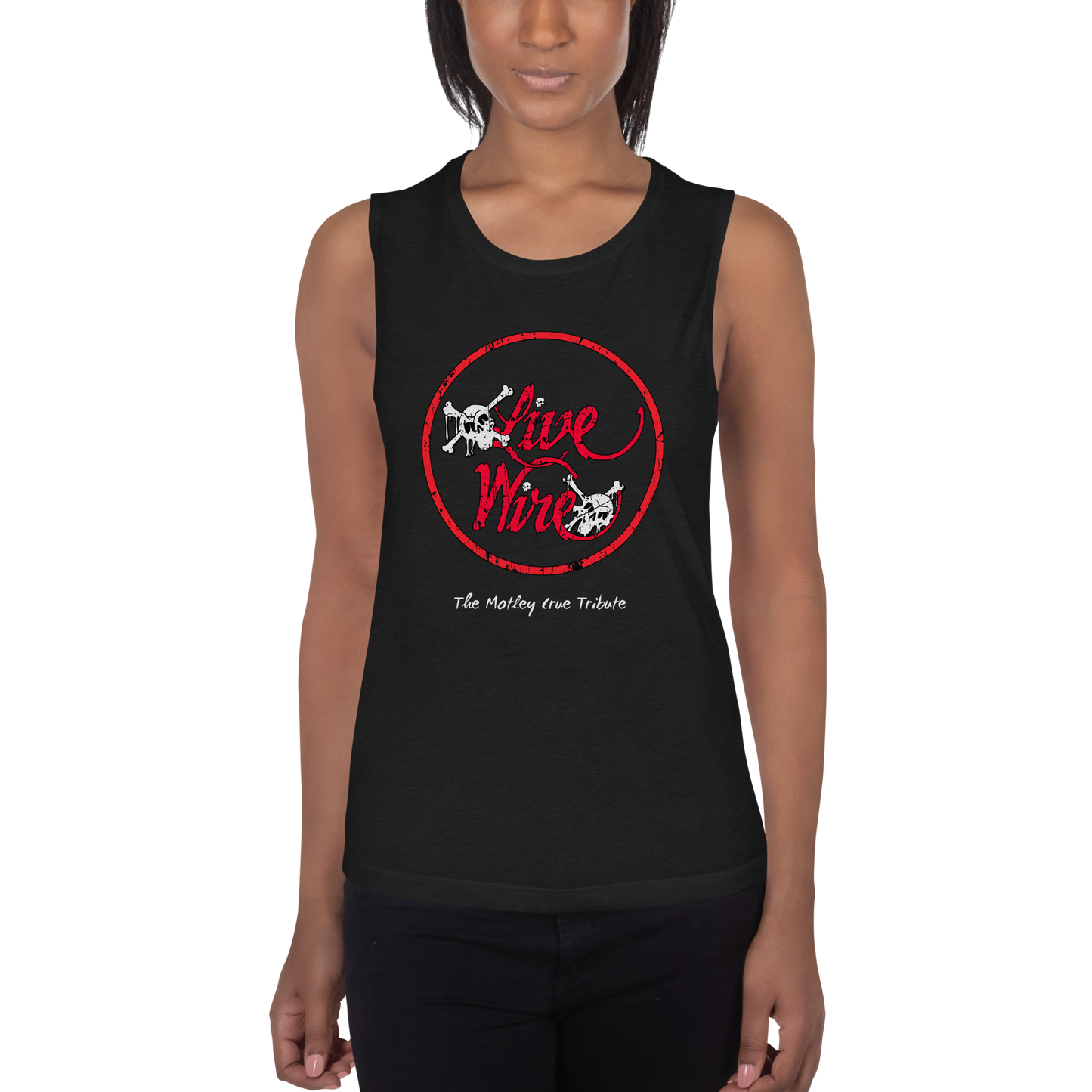 Live Wire Dr. Feelgood Logo Circle Skulls Ladies’ Muscle Tank