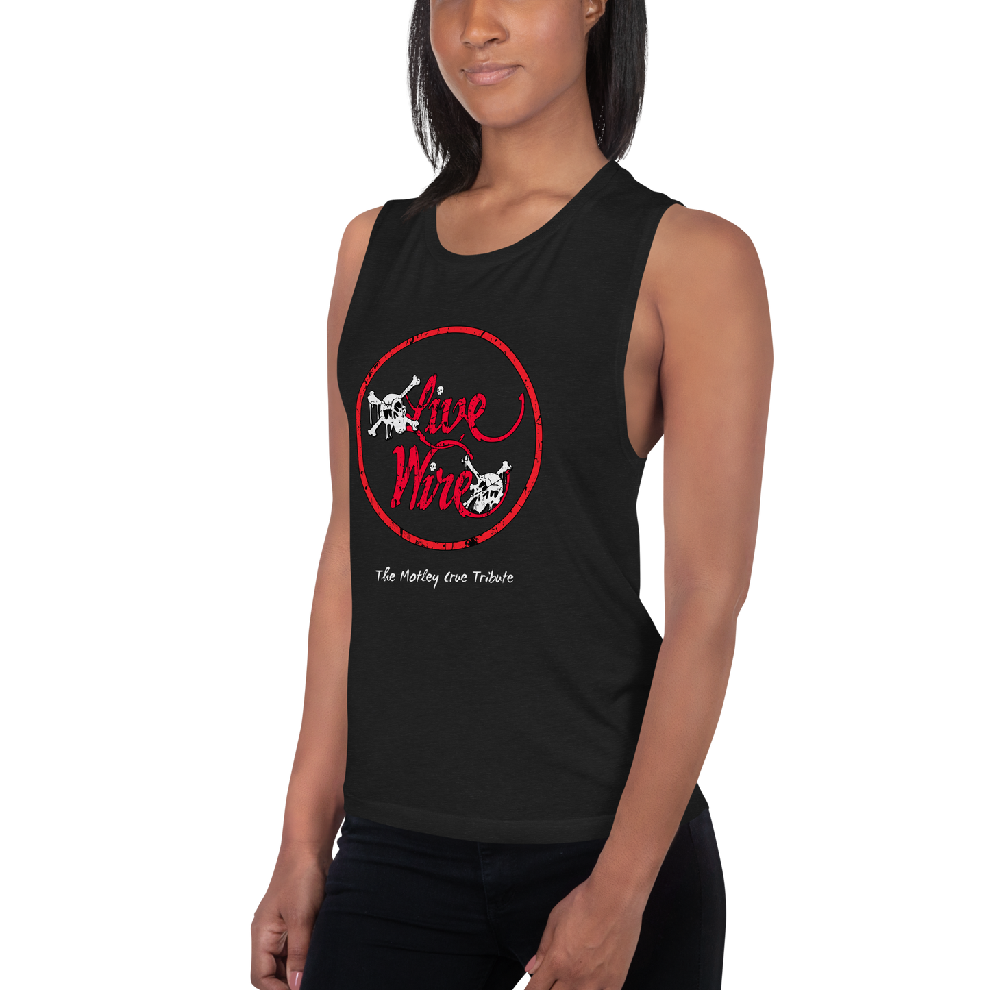 Live Wire Dr. Feelgood Logo Circle Skulls Ladies’ Muscle Tank