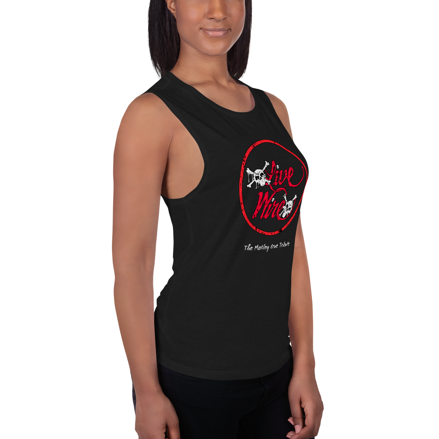 Live Wire Dr. Feelgood Logo Circle Skulls Ladies’ Muscle Tank